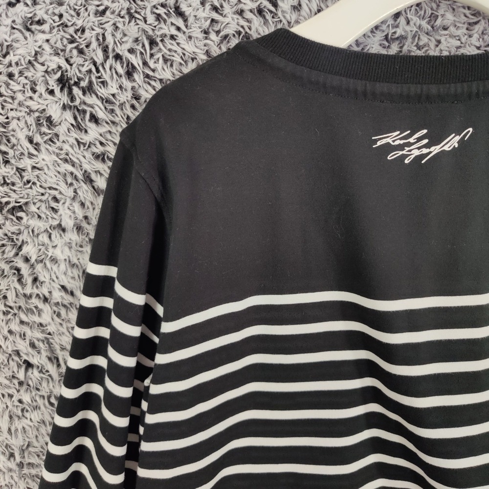 Karl Lagerfeld Paris Striped Crewneck Sweatshirt Logo Star Womens Large Nautical - Picture 14 of 16